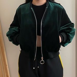 Green Velvet Bomber Jacket